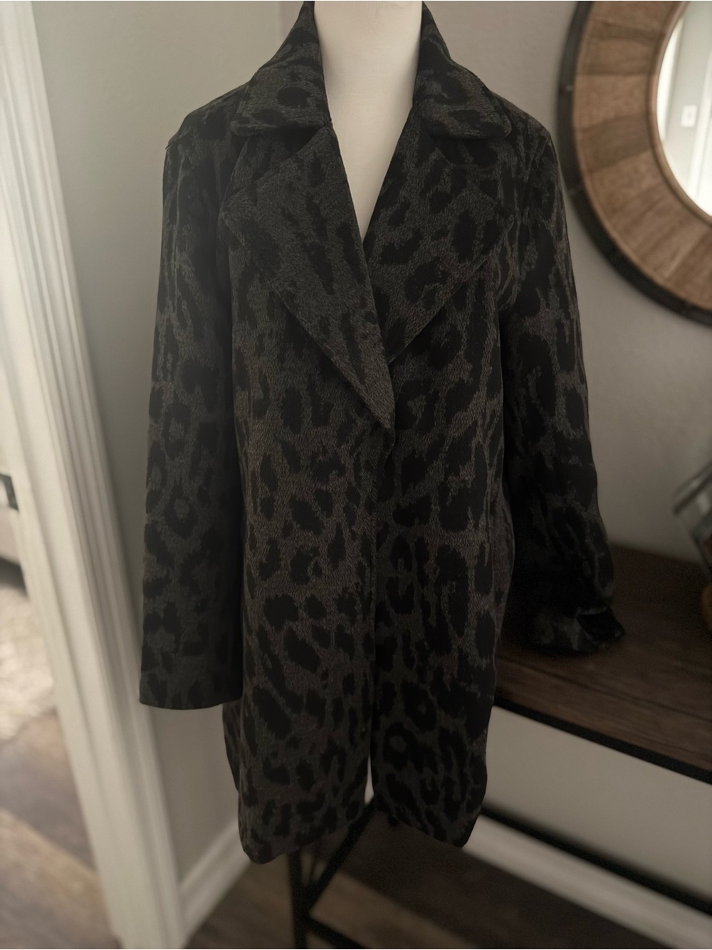Rafaella NWT Leopard Print Coat Charcoal Black Animal Print Overcoat Sz L